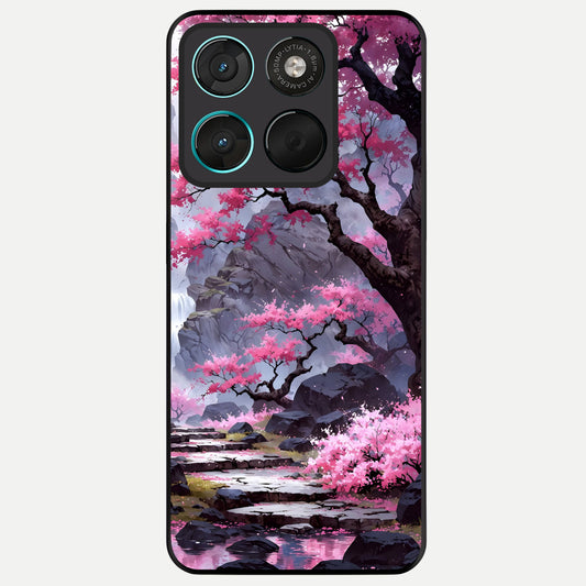  Pink Sunflower Glow Glass Case For Moto G57 Power back cover – full design glossy printed glass finish