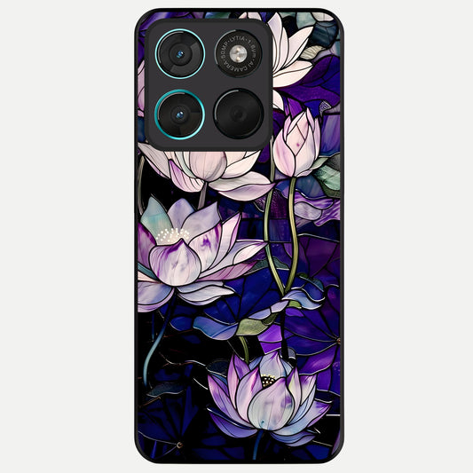  Purple Lotus Pattern Glass Case For Moto G57 Power back cover – full design glossy printed glass finish