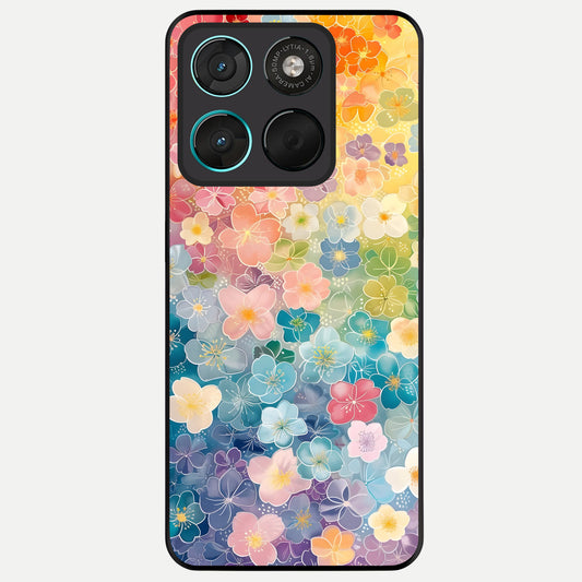  Rainbow Blossom Burst Glass Case For Moto G57 Power back cover – full design glossy printed glass finish