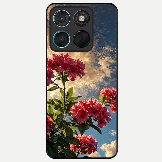  Red Bloom Skies Glass Case For Moto G57 Power back cover – full design glossy printed glass finish