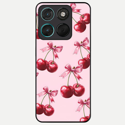  Red Cherries Pattern Glass Case For Moto G57 Power back cover – full design glossy printed glass finish