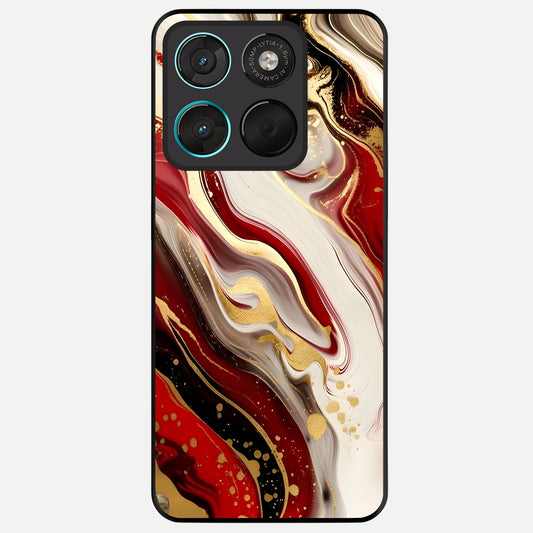  Red And White Marble Glass Case For Moto G57 Power back cover – full design glossy printed glass finish