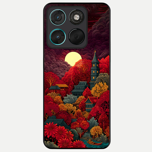  Scarlet Autumn Temple Glass Case For Moto G57 Power back cover – full design glossy printed glass finish