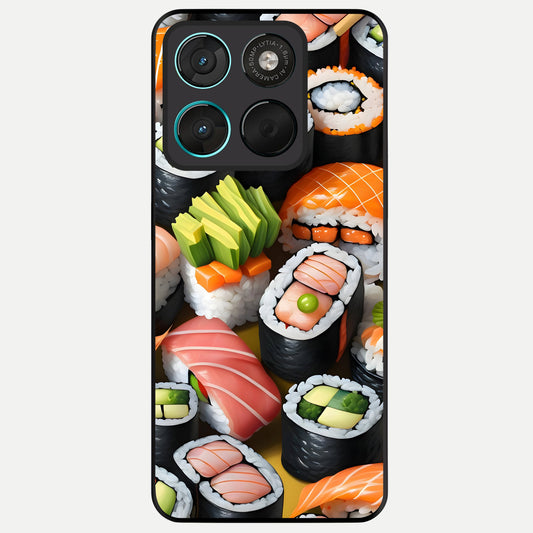  Sushi Food Pattern Glass Case For Moto G57 Power back cover – full design glossy printed glass finish