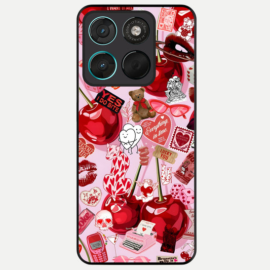  Sweet Cherry Chaos Glass Case For Moto G57 Power back cover – full design glossy printed glass finish