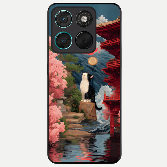  Temple Cat Scenery Glass Case For Moto G57 Power back cover – full design glossy printed glass finish