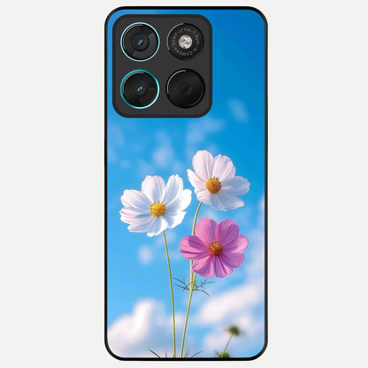  Tripple Flowers With Sky Glass Case For Moto G57 Power back cover – full design glossy printed glass finish
