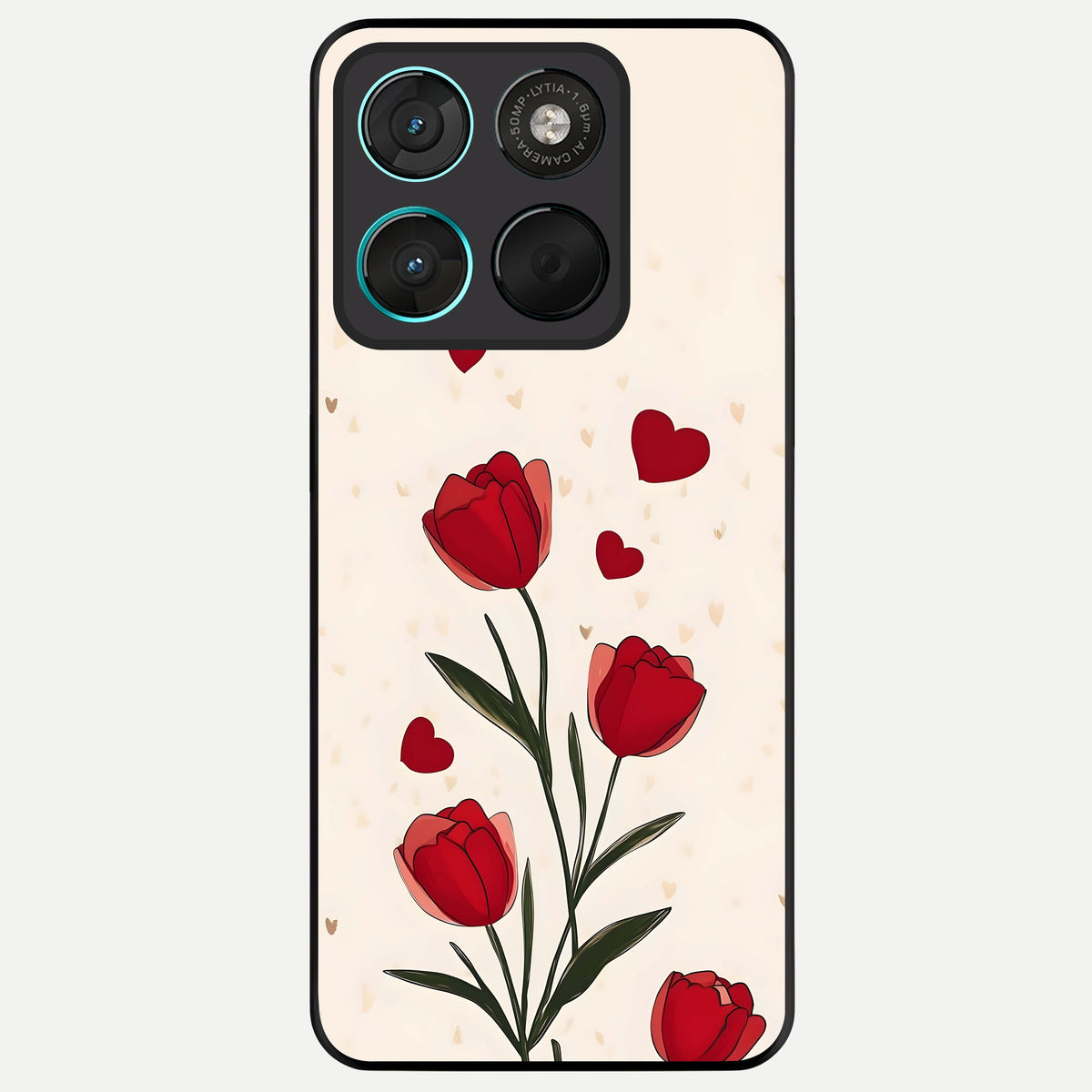  Tulip With Heart Glass Case For Moto G57 Power back cover – full design glossy printed glass finish