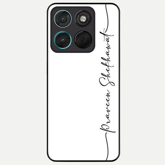  White Tune Custom Name Glass Case For Moto G57 Power back cover – personalized glossy printed glass finish