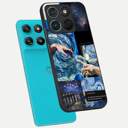  Aesthetic Vando Hands phone case For Moto G57 Power showing premium glass back cover with detailed artwork