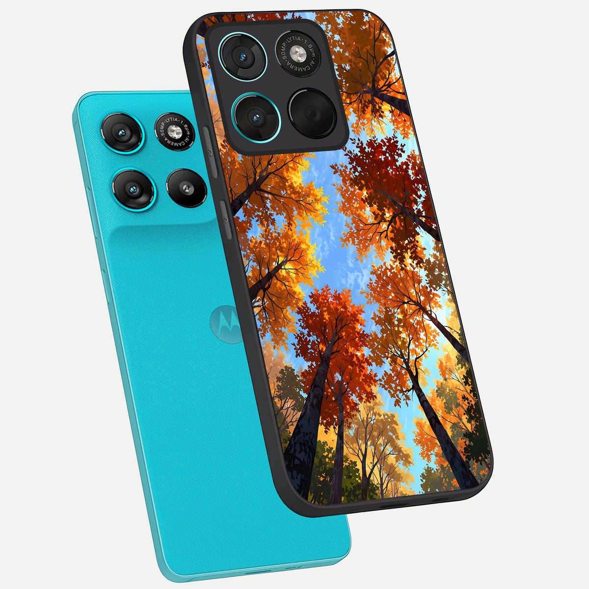  Autumn Sky Rise phone case For Moto G57 Power showing premium glass back cover with detailed artwork