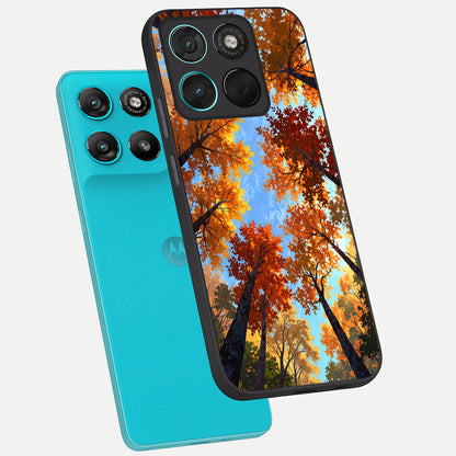  Autumn Sky Rise phone case For Moto G57 Power showing premium glass back cover with detailed artwork