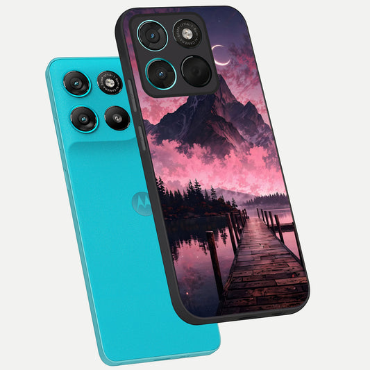 Beautiful Mountain View phone case For Moto G57 Power showing premium glass back cover with detailed artwork