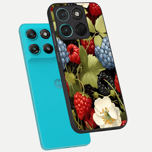  Berry Bloom Charm phone case For Moto G57 Power showing premium glass back cover with detailed artwork