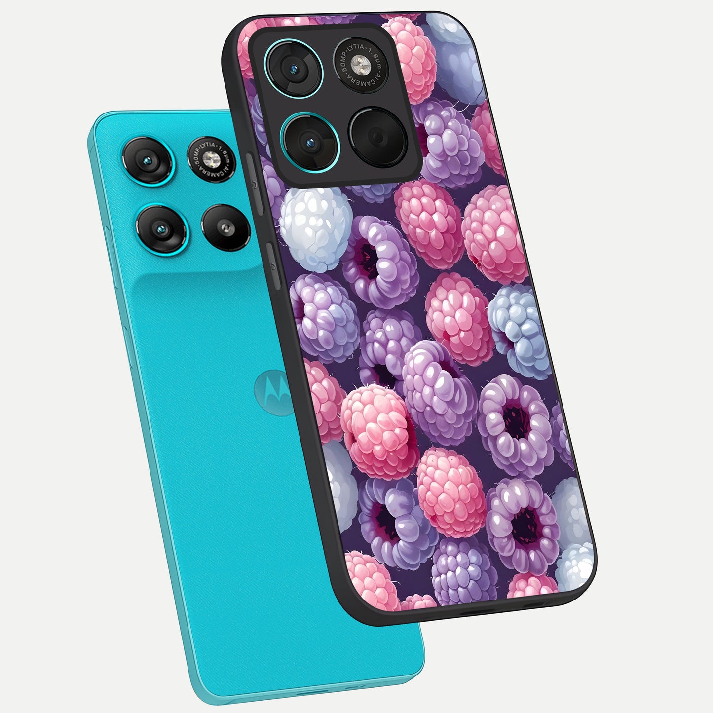  Berry Candy Pop phone case For Moto G57 Power showing premium glass back cover with detailed artwork