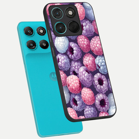  Berry Candy Pop phone case For Moto G57 Power showing premium glass back cover with detailed artwork