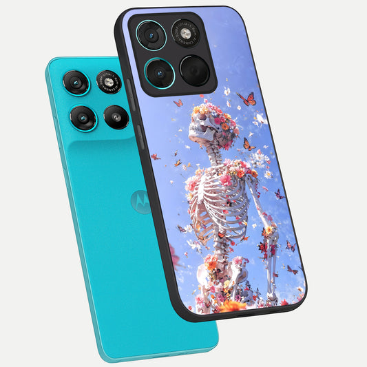  Bloom Beyond Bones phone case For Moto G57 Power showing premium glass back cover with detailed artwork