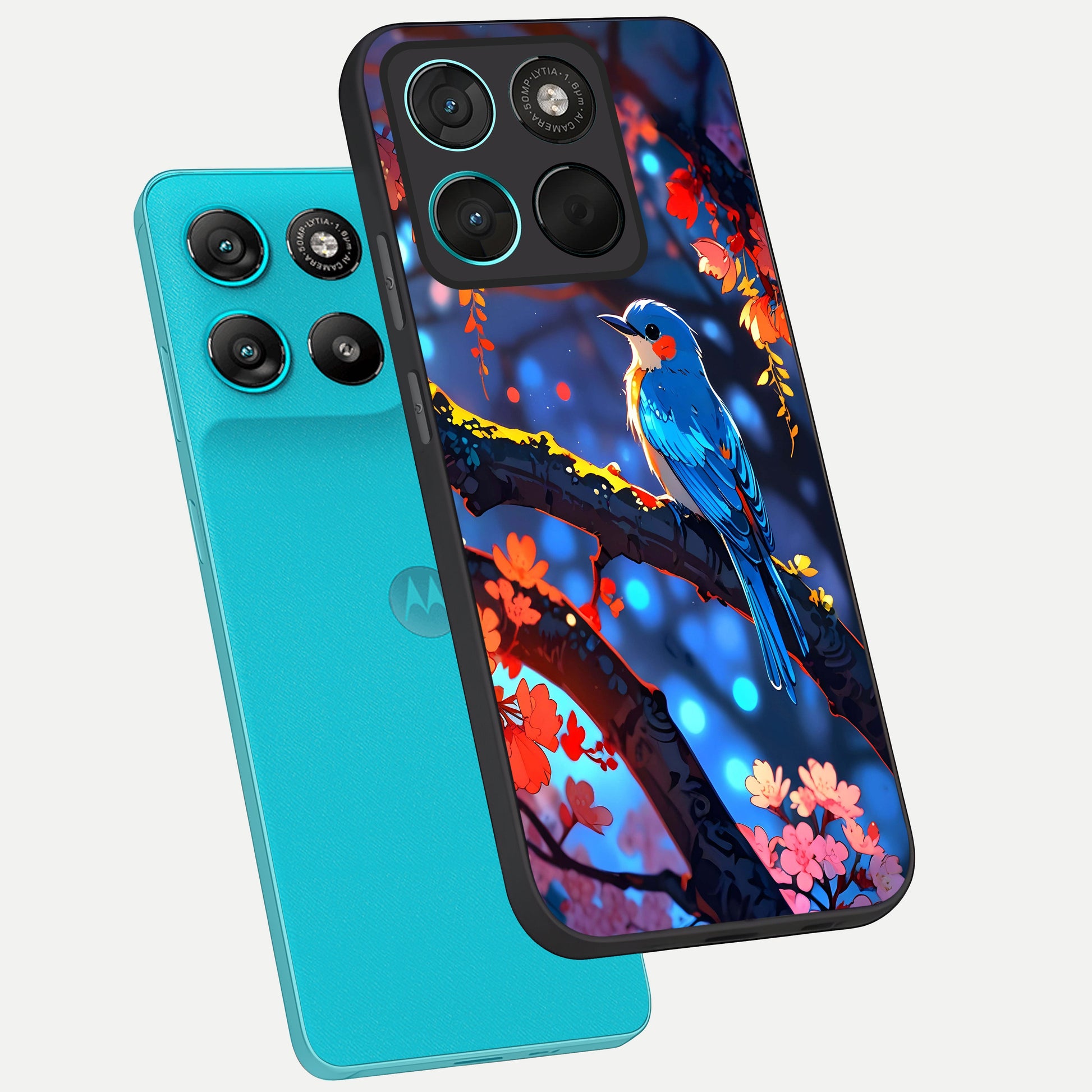  Blooming Water Drift phone case For Moto G57 Power showing premium glass back cover with detailed artwork