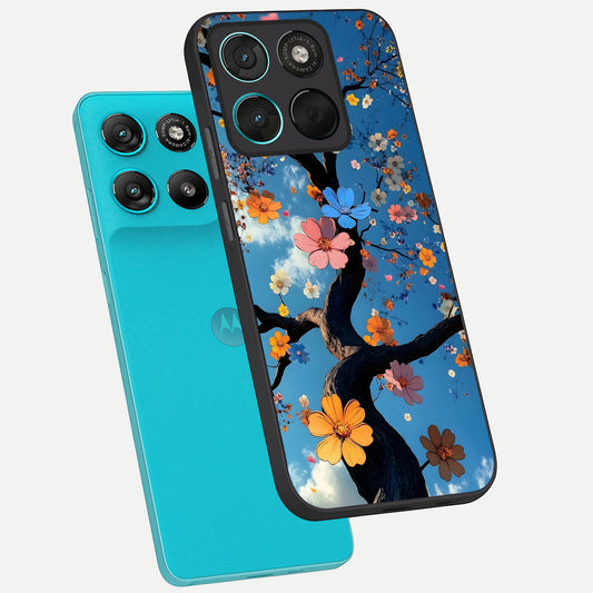  Blossom Dream Sky phone case For Moto G57 Power showing premium glass back cover with detailed artwork