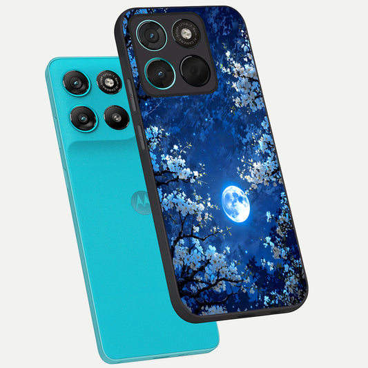  Blossom Moonlight Sky phone case For Moto G57 Power showing premium glass back cover with detailed artwork