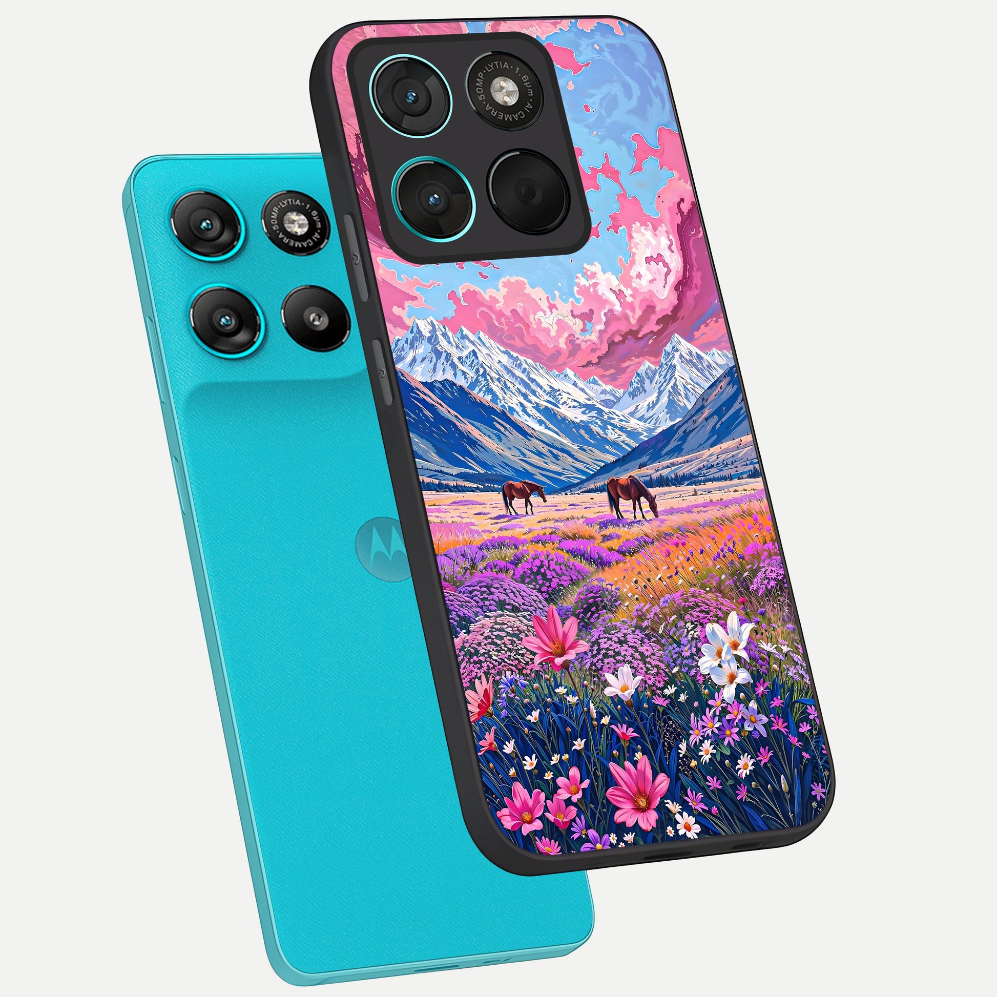  Blossom Valley Dream phone case For Moto G57 Power showing premium glass back cover with detailed artwork