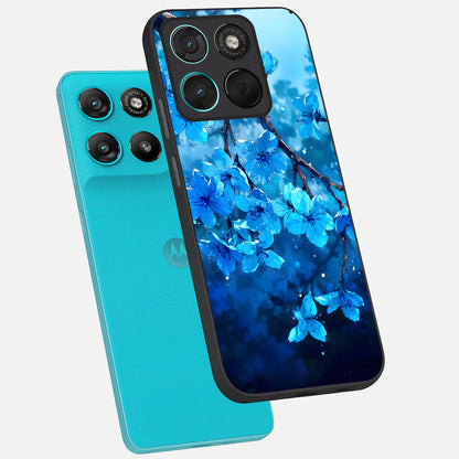  Blue Blossoms Branch phone case For Moto G57 Power showing premium glass back cover with detailed artwork