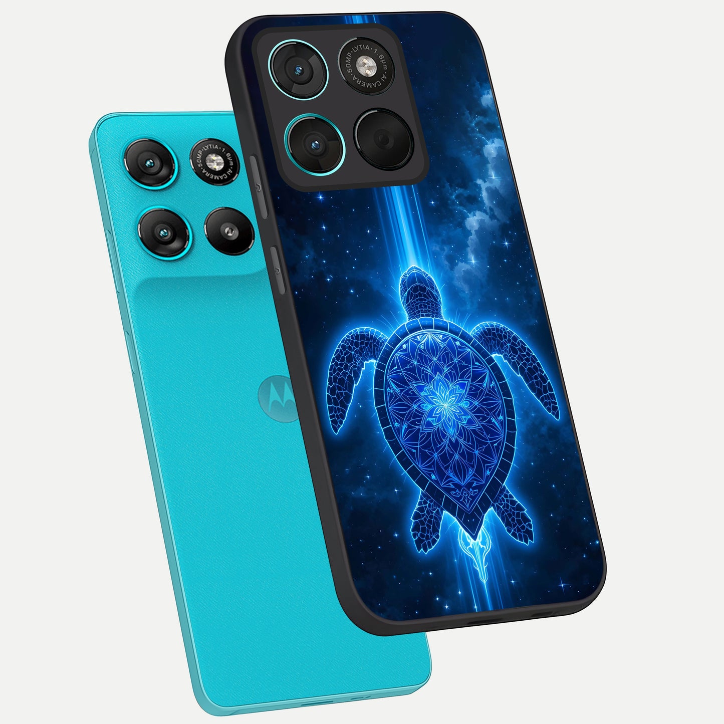  Blue Galaxy Turtle phone case For Moto G57 Power showing premium glass back cover with detailed artwork
