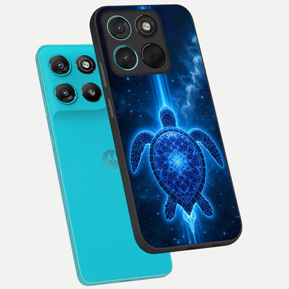 Blue Galaxy Turtle phone case For Moto G57 Power showing premium glass back cover with detailed artwork