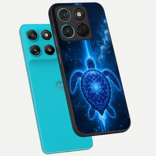  Blue Galaxy Turtle phone case For Moto G57 Power showing premium glass back cover with detailed artwork