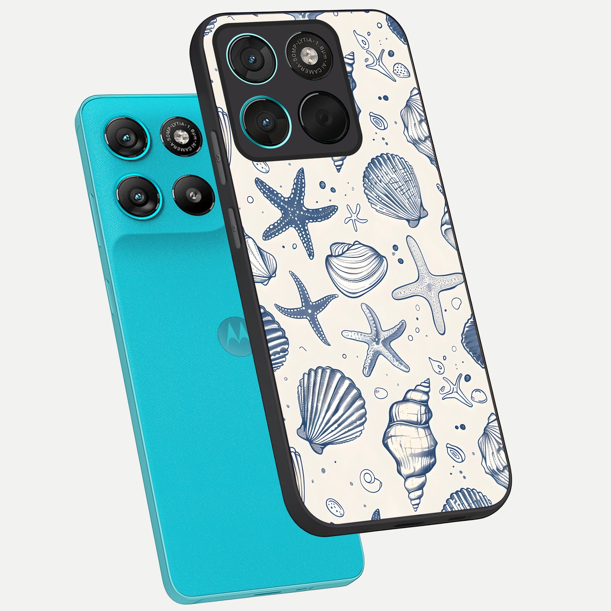  Blue Ocean Outline phone case For Moto G57 Power showing premium glass back cover with detailed artwork