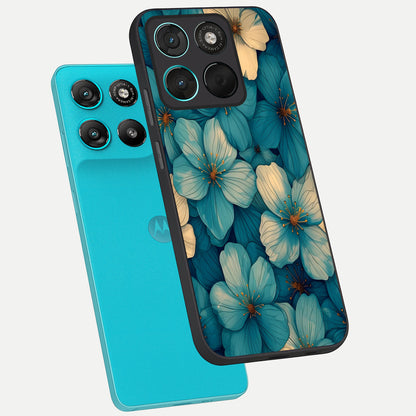  Blue Shade Floral phone case For Moto G57 Power showing premium glass back cover with detailed artwork