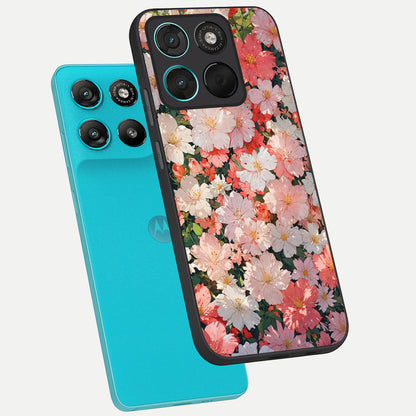  Blush Bloom Field phone case For Moto G57 Power showing premium glass back cover with detailed artwork