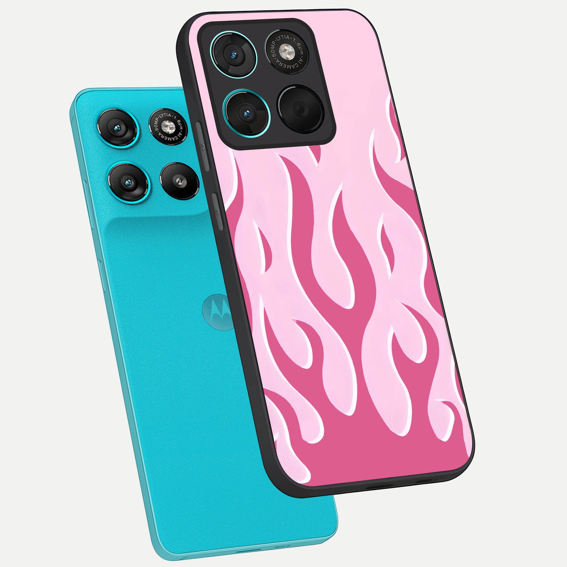  Blush Flame Energy phone case For Moto G57 Power showing premium glass back cover with detailed artwork