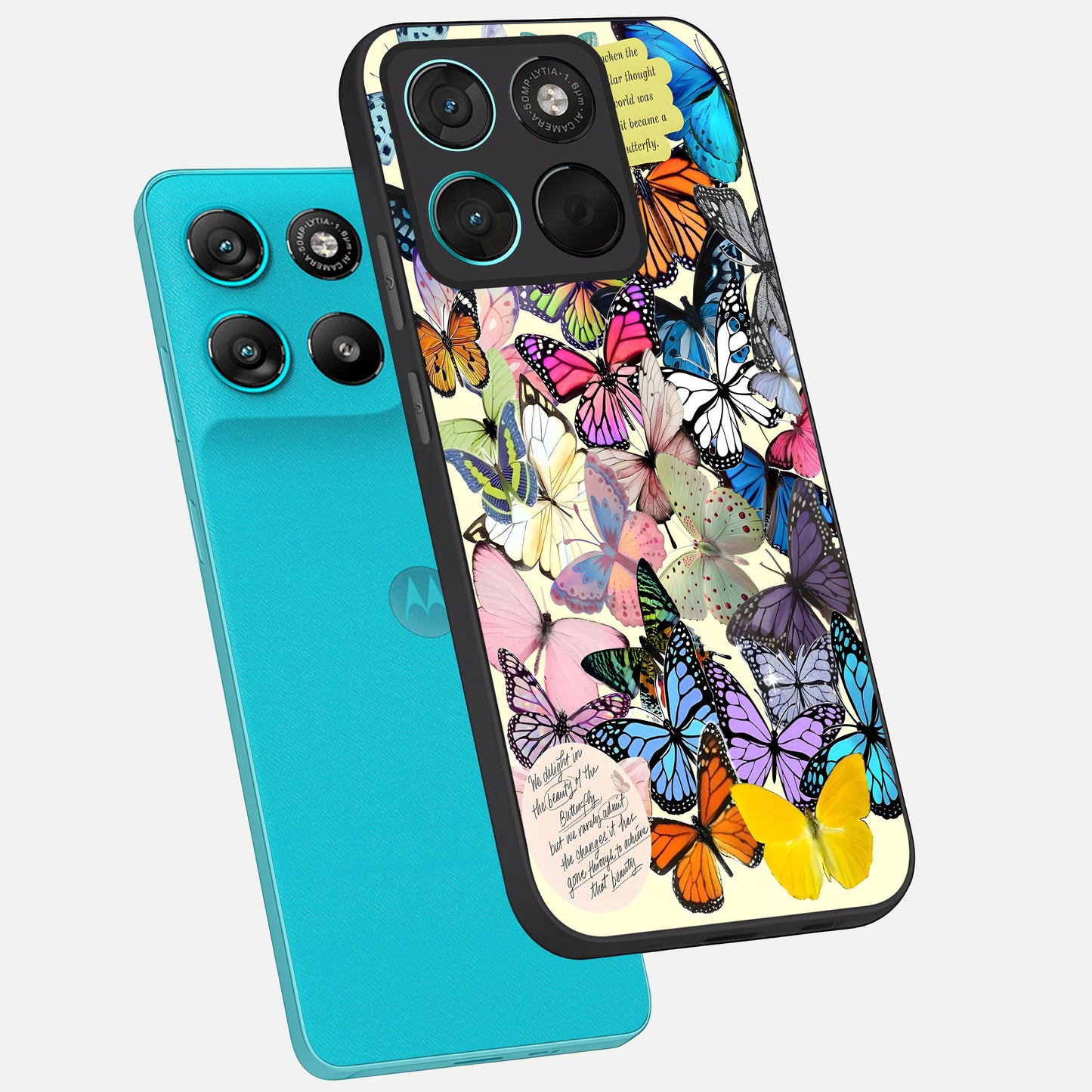  Butterflies Petal Dream phone case For Moto G57 Power showing premium glass back cover with detailed artwork