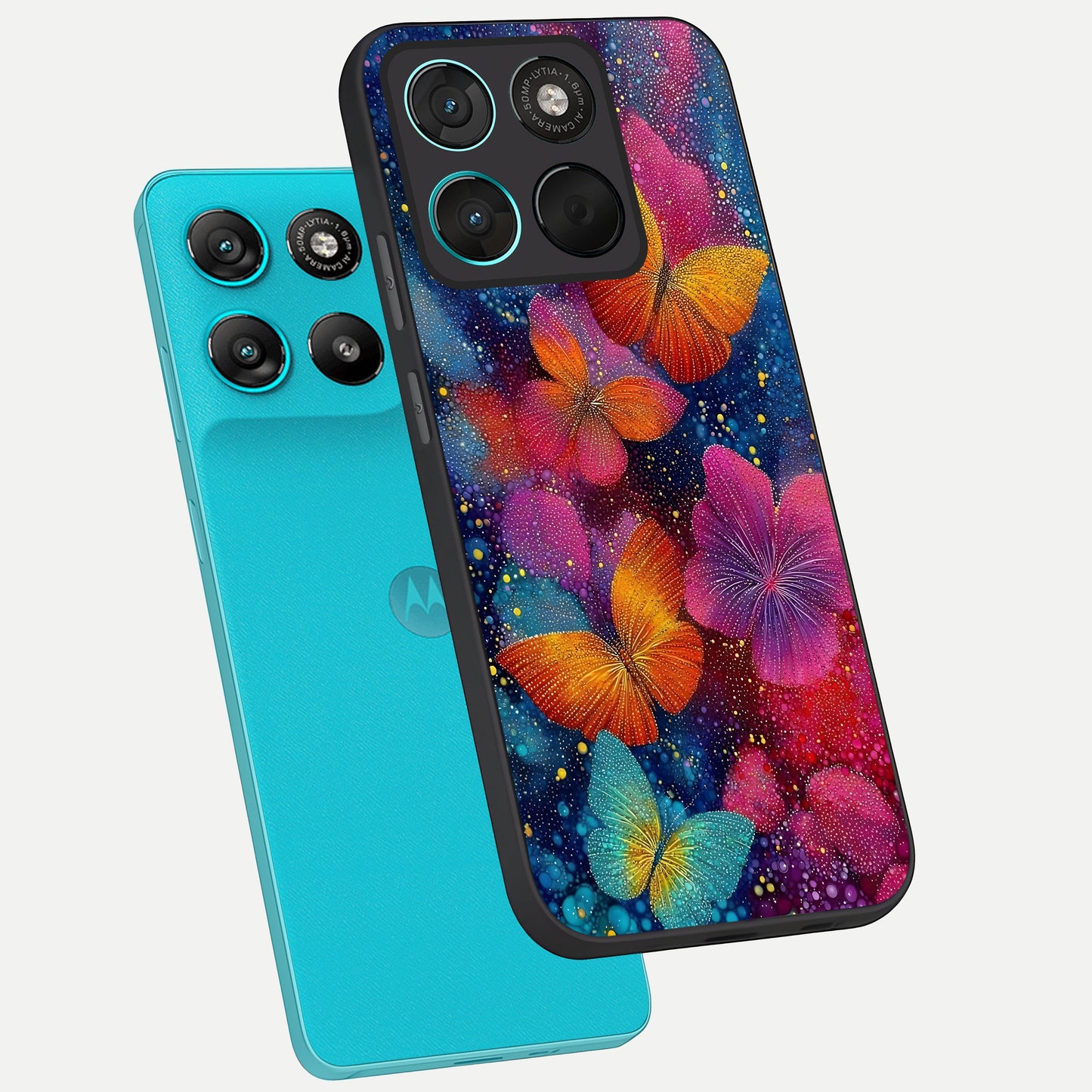  Butterfly Dream Mist phone case For Moto G57 Power showing premium glass back cover with detailed artwork