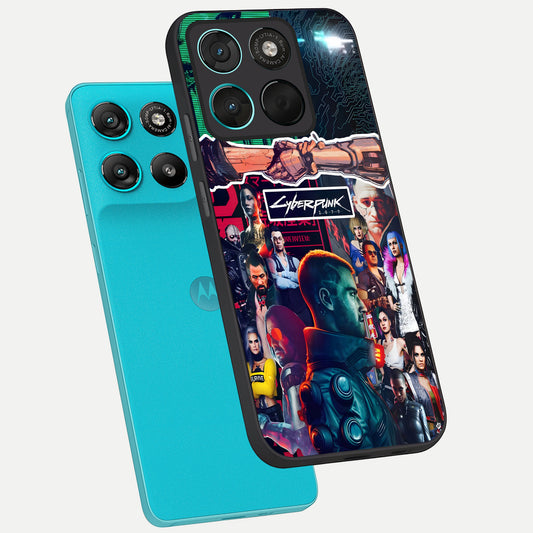  CYBERPUNK Legacy phone case For Moto G57 Power showing premium glass back cover with detailed artwork