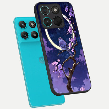  Celestial Bird Blossom phone case For Moto G57 Power showing premium glass back cover with detailed artwork