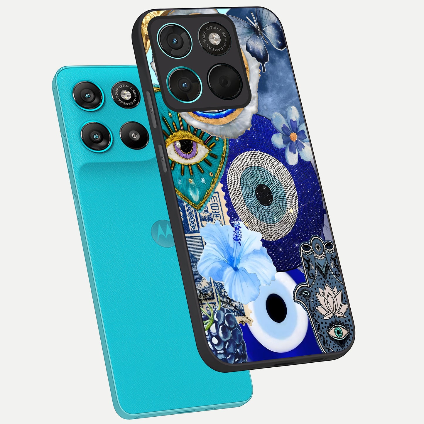  Celestial Blue Vision phone case For Moto G57 Power showing premium glass back cover with detailed artwork