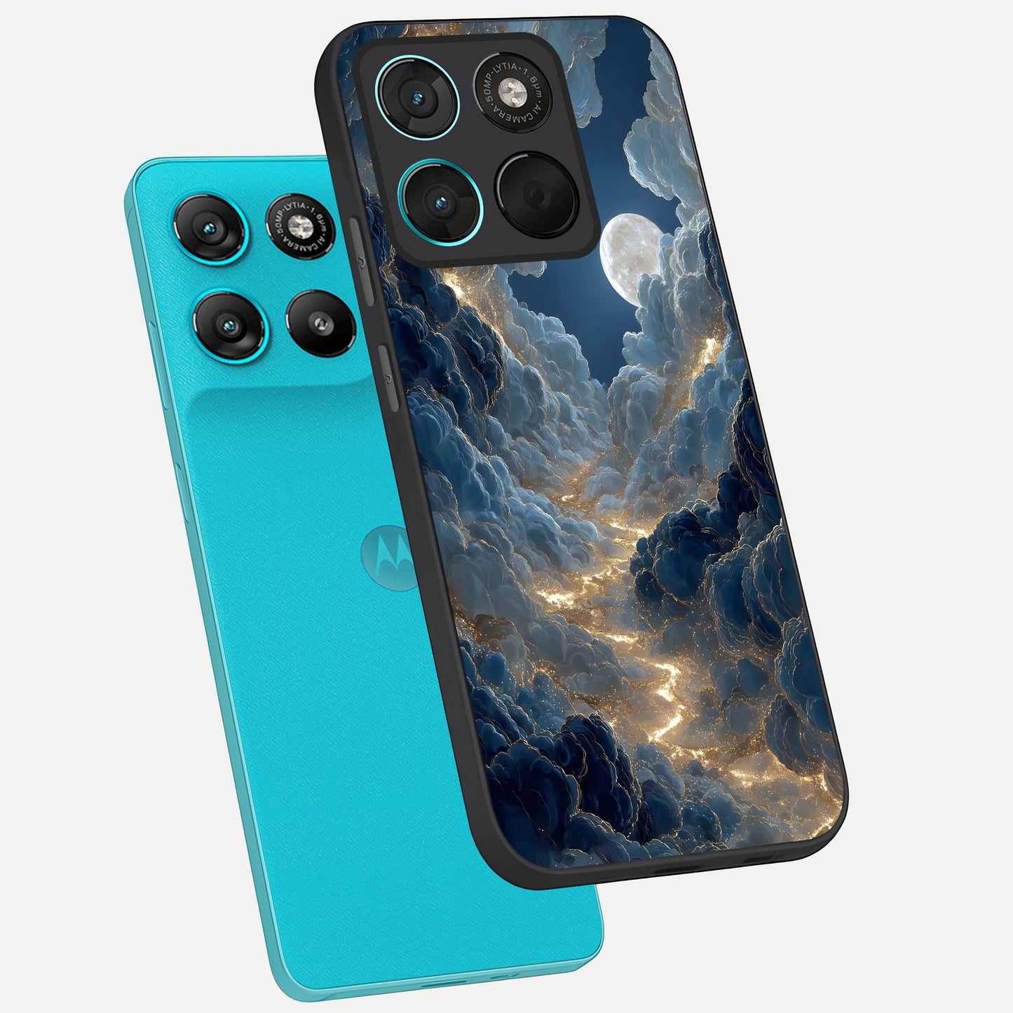 Celestial Cloud Road phone case For Moto G57 Power showing premium glass back cover with detailed artwork