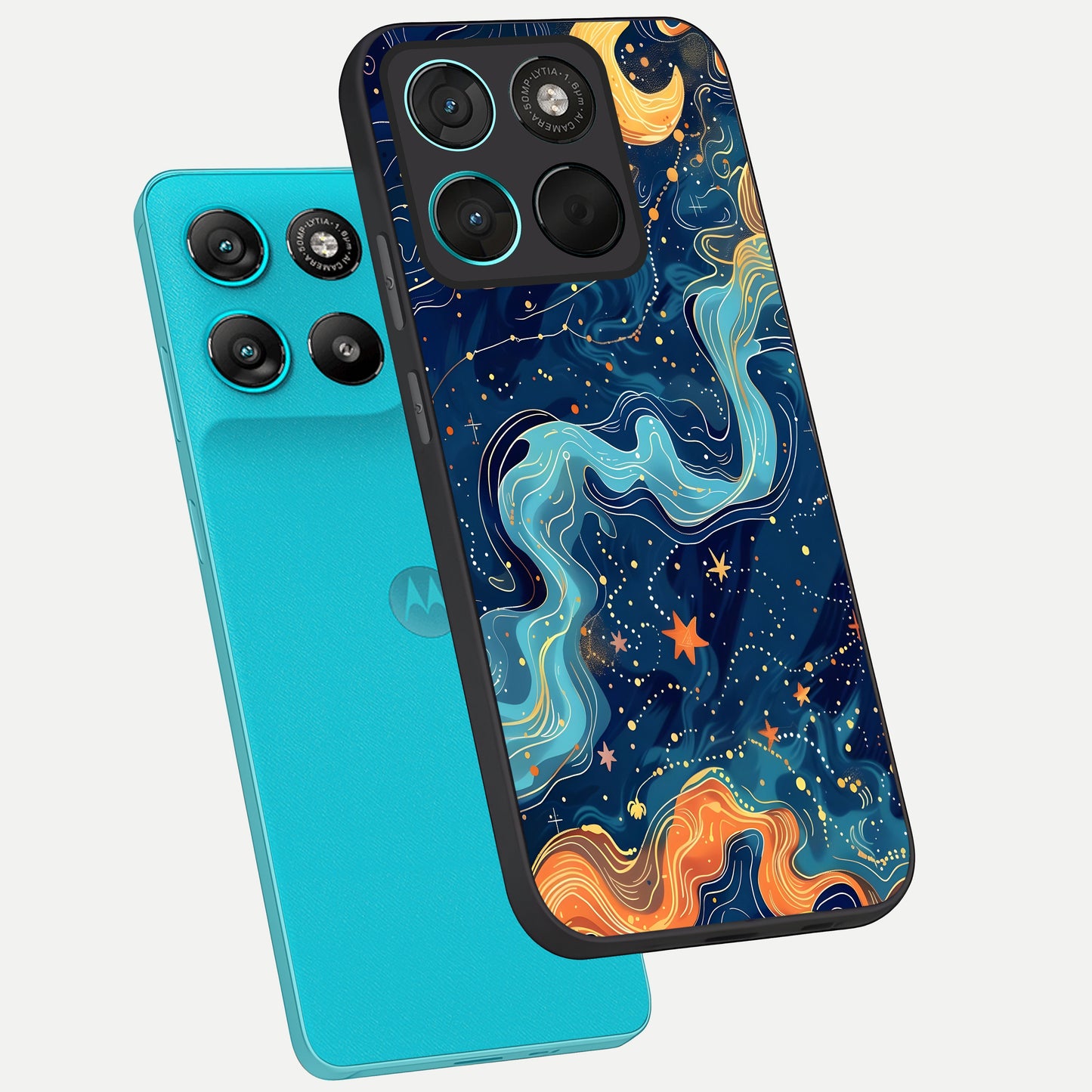  Celestial Dream Flow phone case For Moto G57 Power showing premium glass back cover with detailed artwork