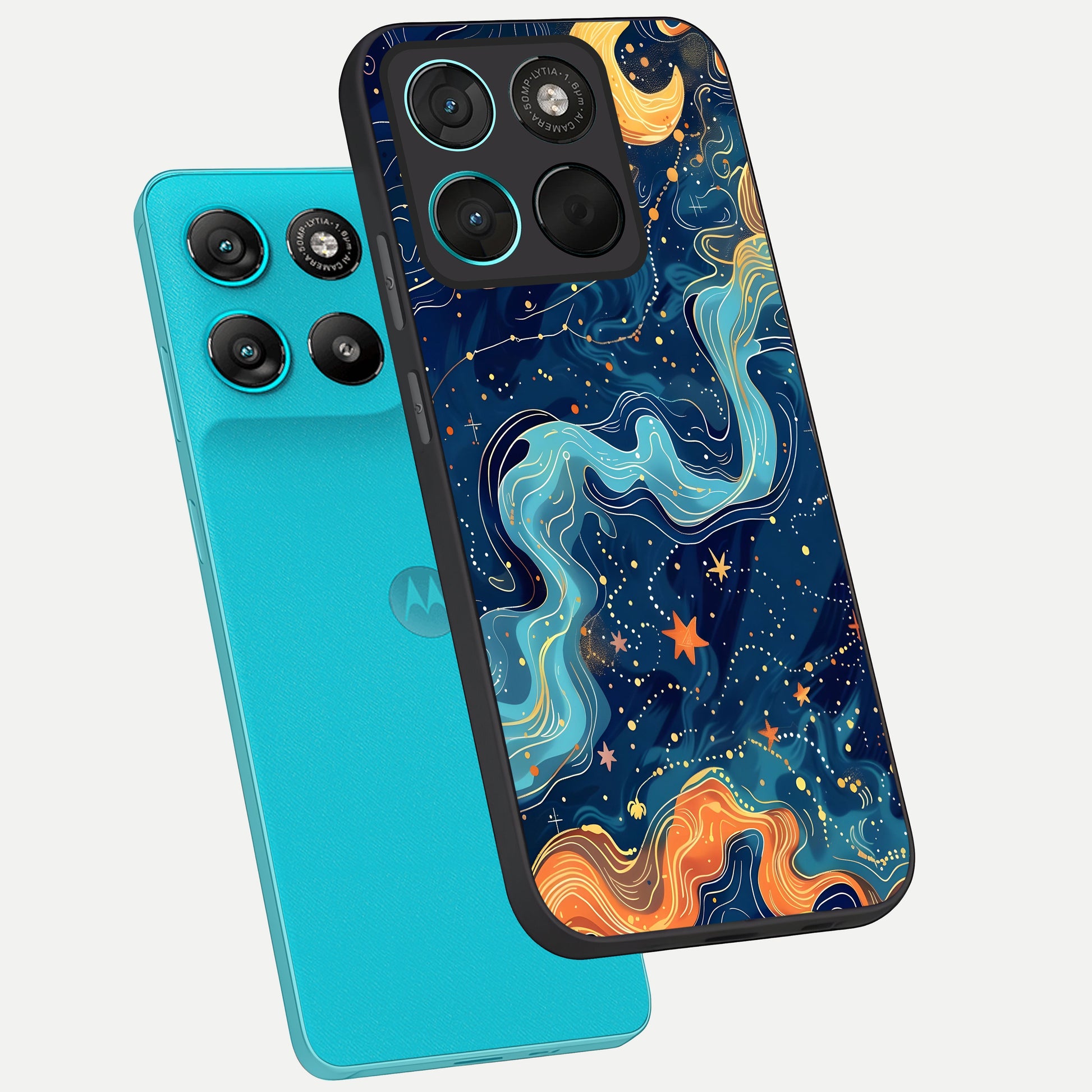  Celestial Dream Flow phone case For Moto G57 Power showing premium glass back cover with detailed artwork