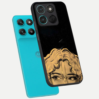  Celestial Gods Plan phone case For Moto G57 Power showing premium glass back cover with detailed artwork