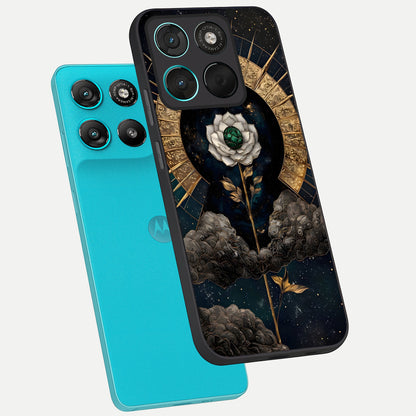  Celestial Lotus Morang phone case For Moto G57 Power showing premium glass back cover with detailed artwork