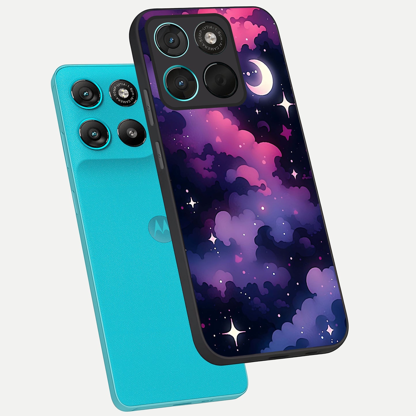  Celestial Moon Magic phone case For Moto G57 Power showing premium glass back cover with detailed artwork