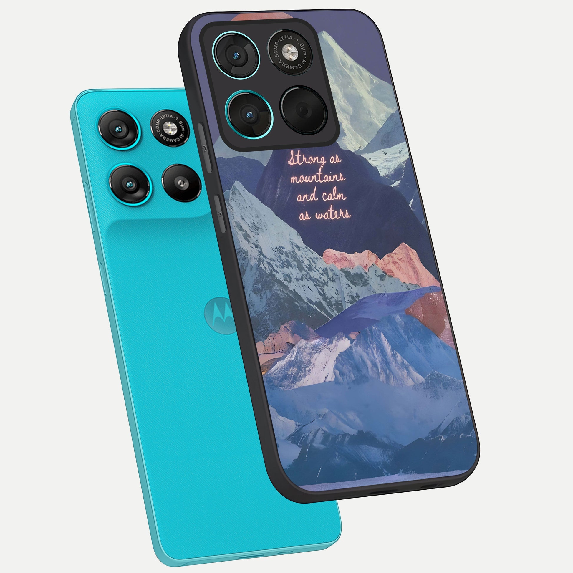  Celestial Mountain Calm phone case For Moto G57 Power showing premium glass back cover with detailed artwork