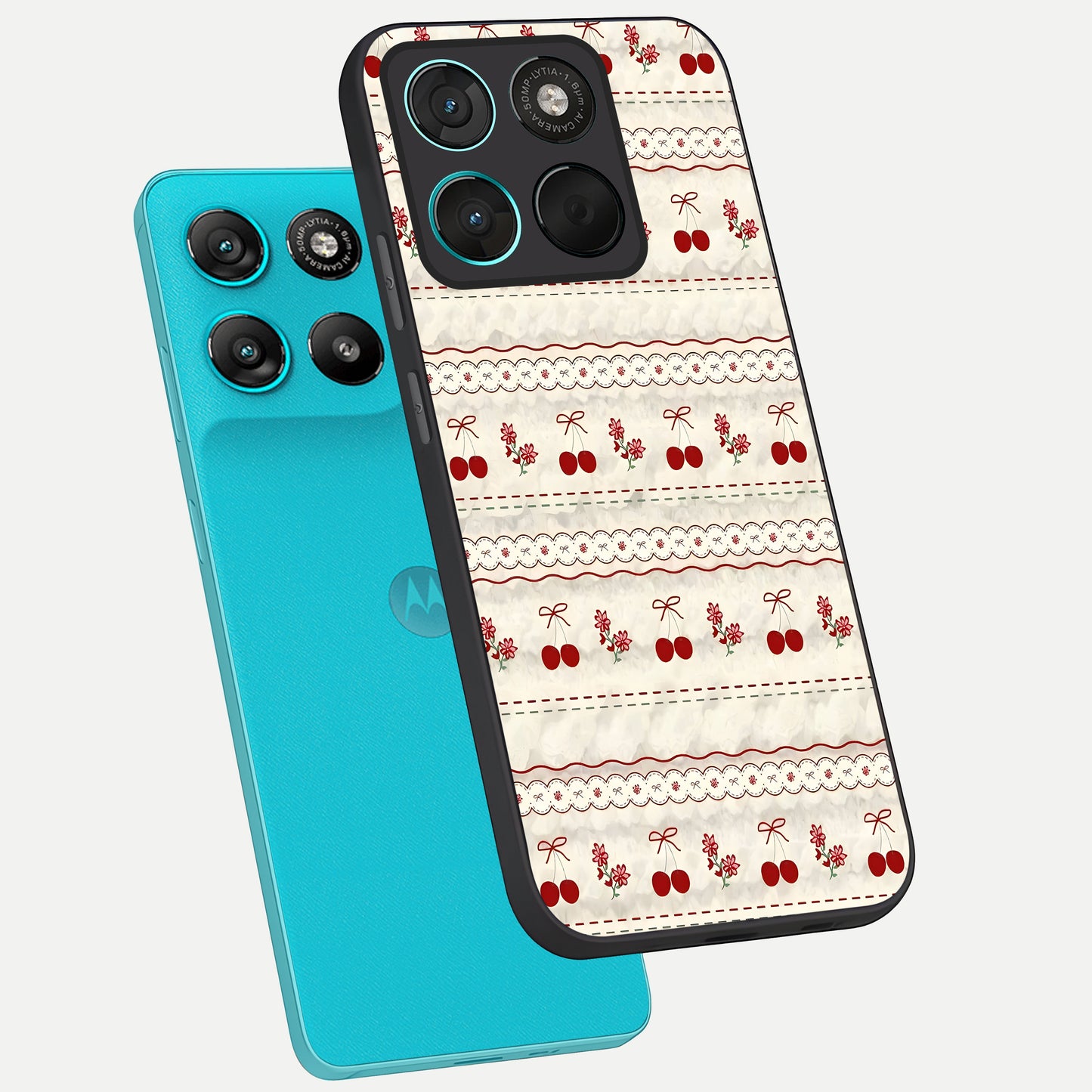  Cherry Bloom Charm phone case For Moto G57 Power showing premium glass back cover with detailed artwork