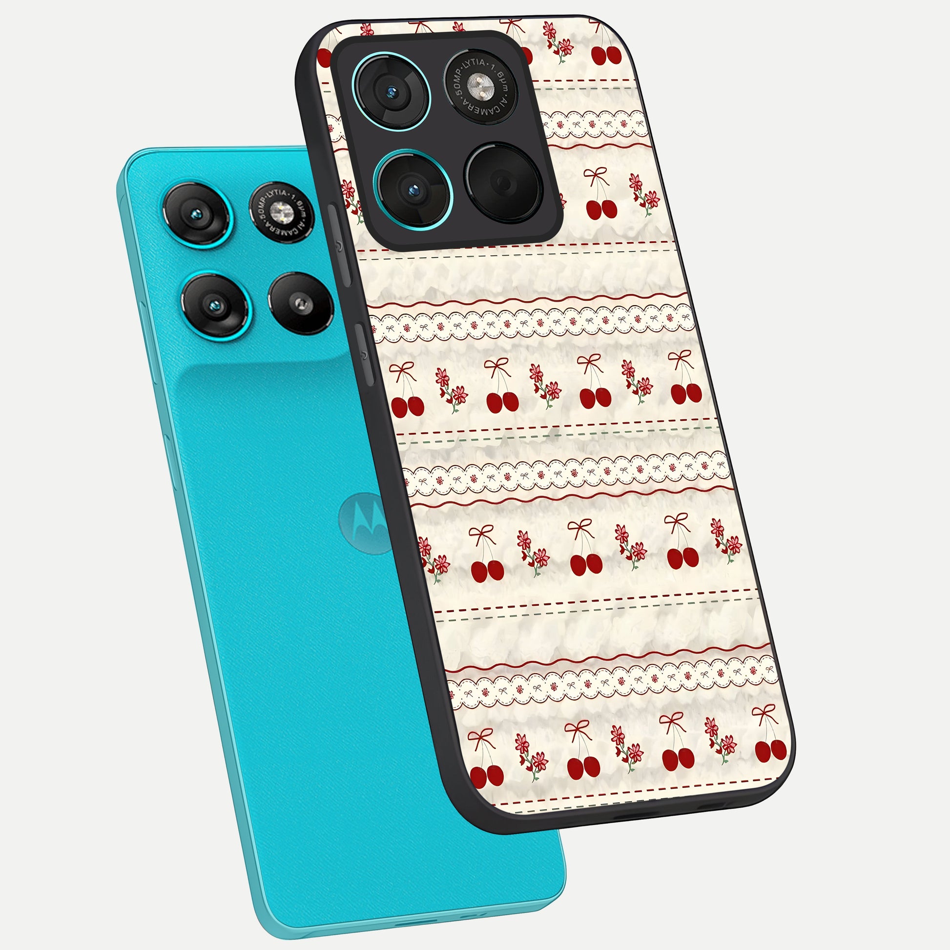  Cherry Bloom Charm phone case For Moto G57 Power showing premium glass back cover with detailed artwork