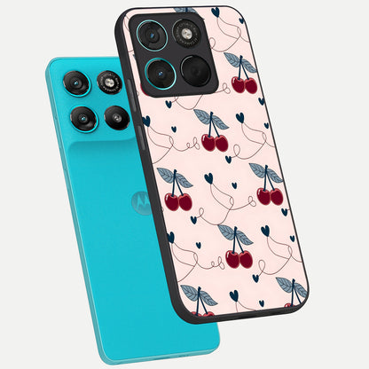  Cherry Heart Line phone case For Moto G57 Power showing premium glass back cover with detailed artwork