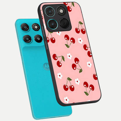  Cherry Love Mood phone case For Moto G57 Power showing premium glass back cover with detailed artwork
