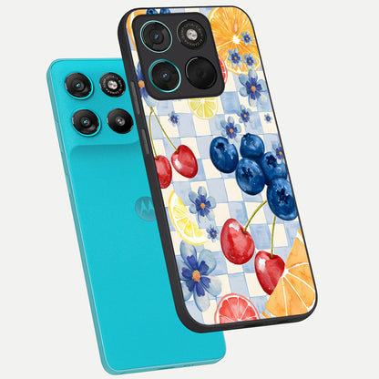  Citrus Bloom Joy phone case For Moto G57 Power showing premium glass back cover with detailed artwork